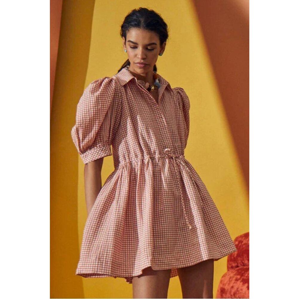 HUNTER BELL Sz M Medium Peach Terracotta Gingham Dress McCauley